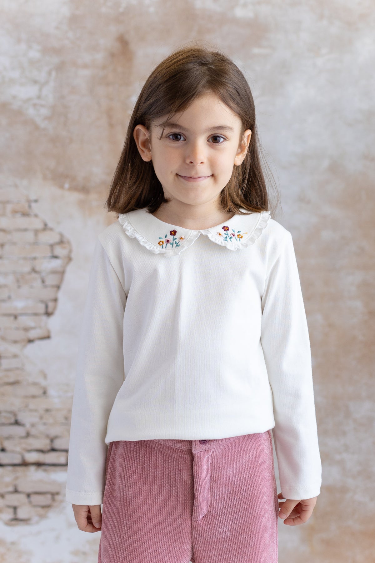 Kız Bebek Yaka Nakış Detaylı Bluz