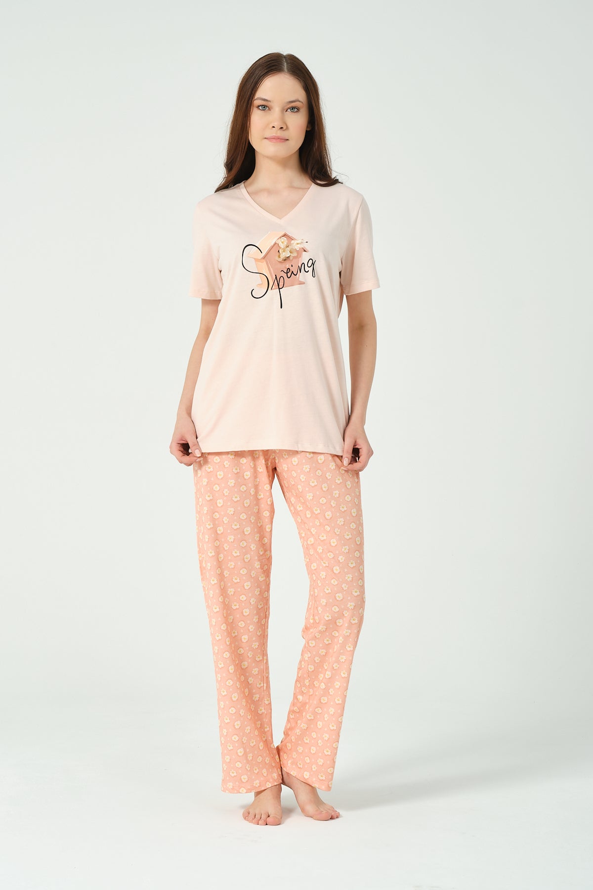 Kadın Çiçek baskılı kısa kollu Pijama Takımı