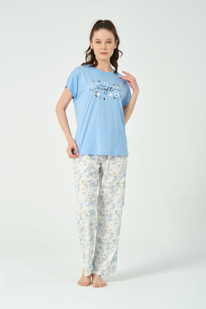 Kadın yarasa kol Tavşan Desenli Pijama Takımı