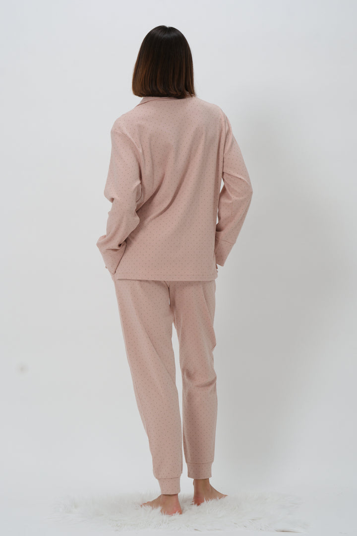 Kadın Puantiyeli V Yaka Pijama Takımı