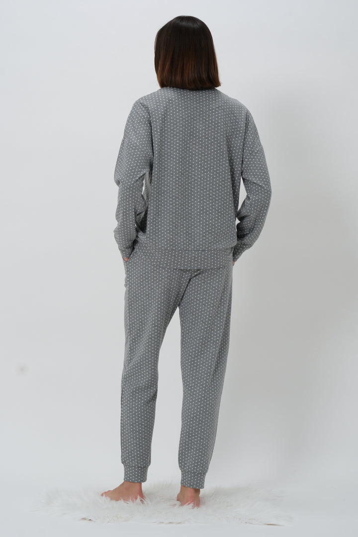 Kadın Puantiyeli V Yaka Pijama Takımı