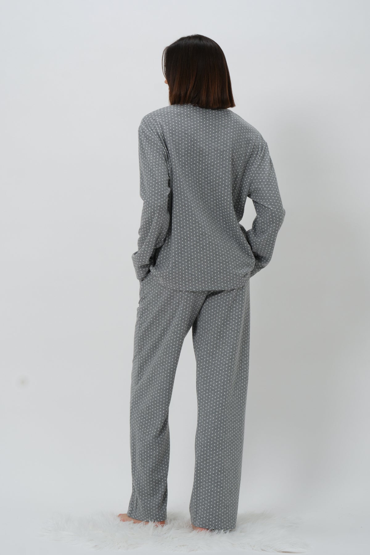 Kadın Puantiyeli Düğmeli Pijama Takımı