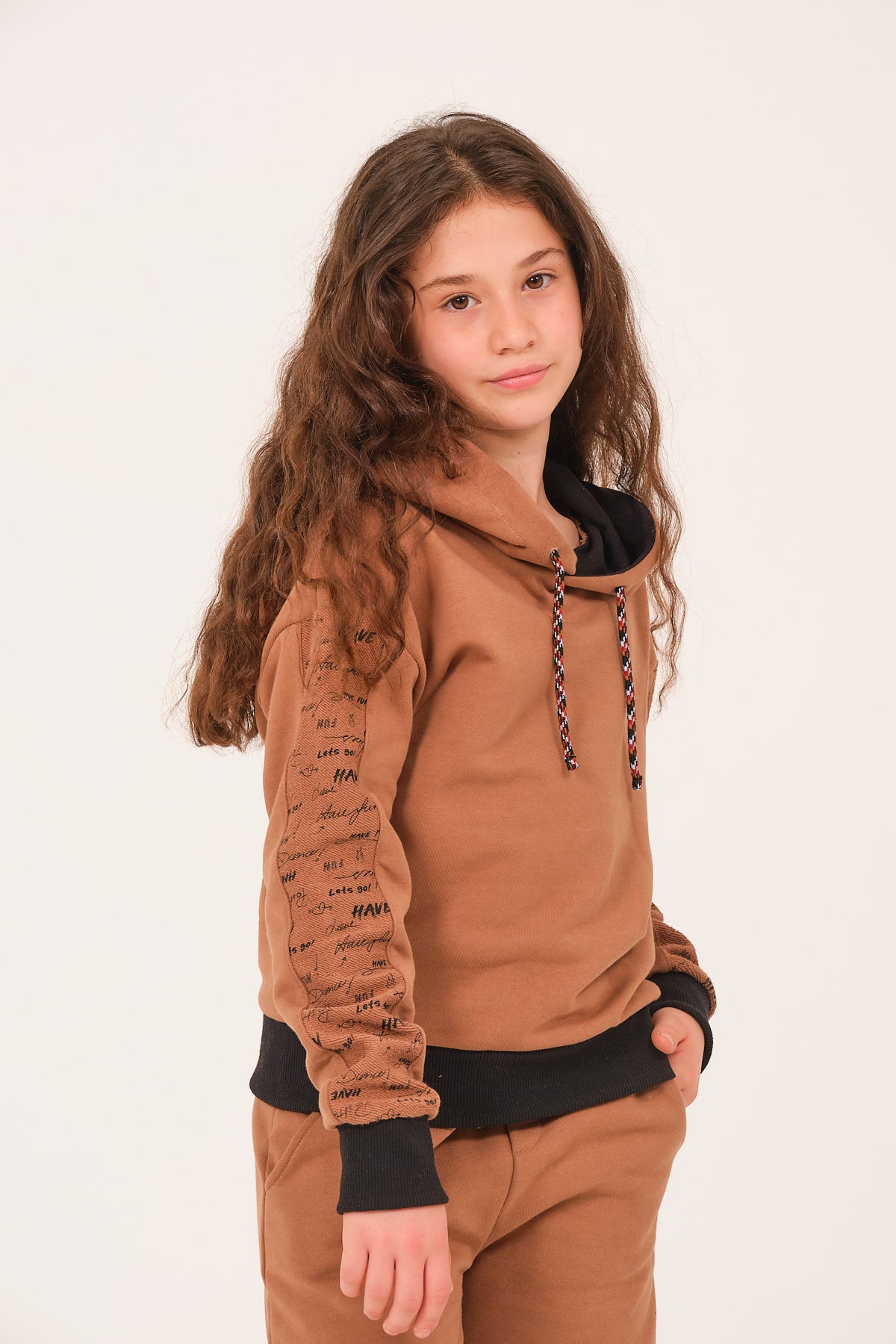Genç Kız Çocuk Yazı Baskılı Kapüşonlu Sweatshirt