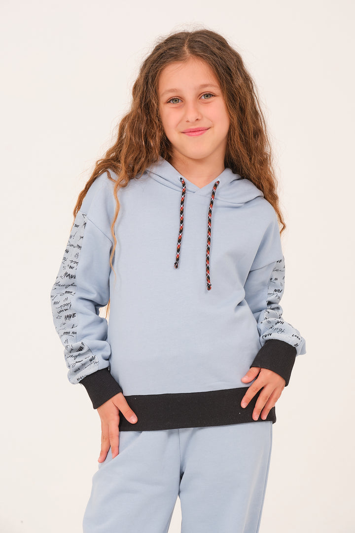 Genç Kız Çocuk Yazı Baskılı Kapüşonlu Sweatshirt