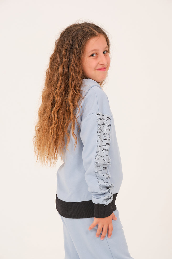 Genç Kız Çocuk Yazı Baskılı Kapüşonlu Sweatshirt