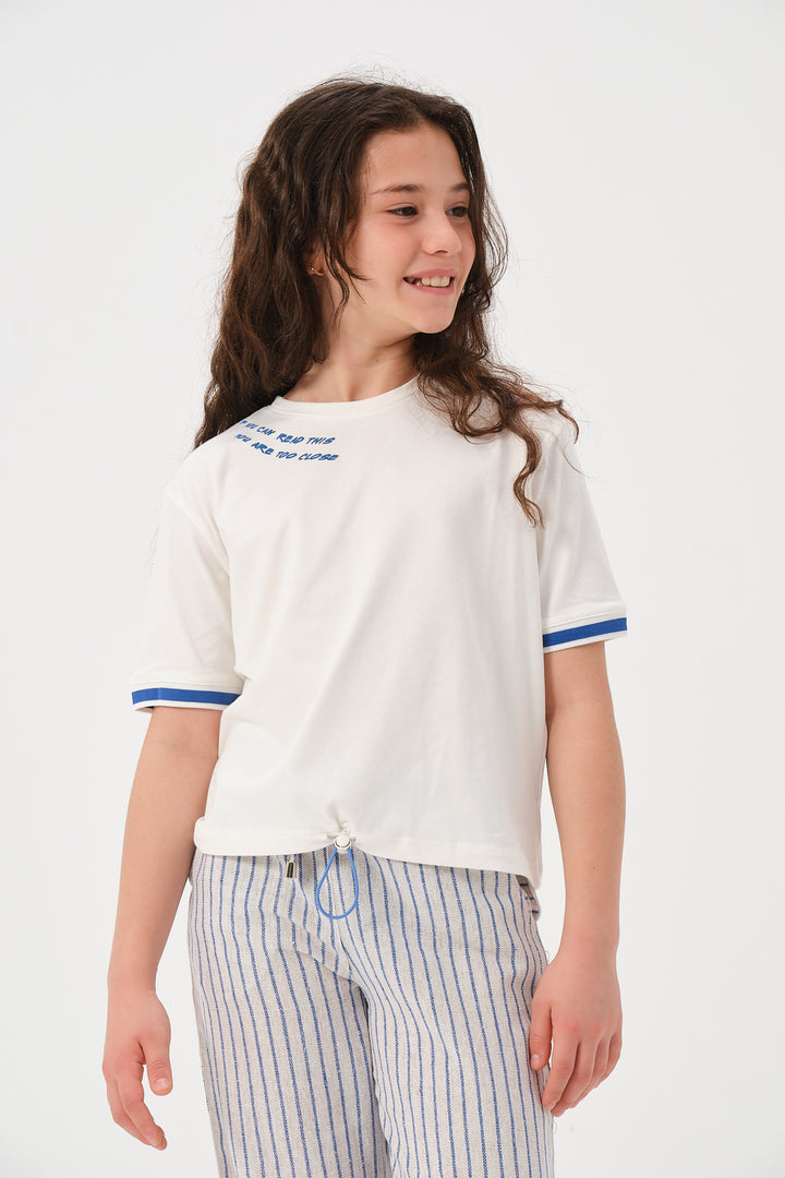 Genç Kız Çocuk Triko Kollu Baskılı T-Shirt