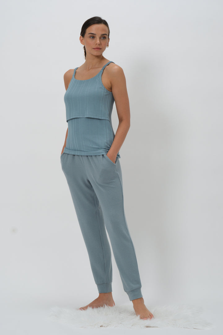 Kadın Askılı Emzirme Bluz Hamile Pijama Takımı